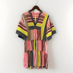 Uncle Frank Patchwork Dress Women Small Boho Tiered Tribal Print